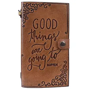 Craft Play Handicraft Good Things are going to Happen Emboss Leather Handcrafted Regular Notebook/Personal Organiser/Diary (80 Unruled Pages_8.5 inch x 4.5 inch x 1 inch) (Leather)
