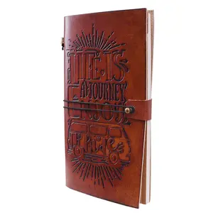 Craft Play Handicraft Life is a Journey Emboss Leather Handcrafted Regular Notebook/Personal Organiser/Diary (80 Unruled Pages_8.5 inch x 4.5 inch x 1 inch) (Leather)