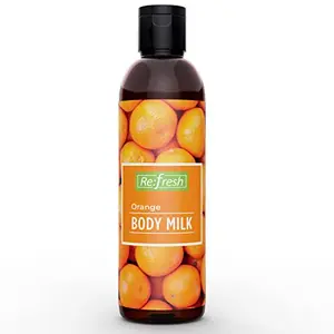 Refresh Orange Body Milk 200 ml with Aloe Vera Extract For Skin Mosturization | Suiteable For All Skin Types | Long Lasting Orange Fruit Fragrance