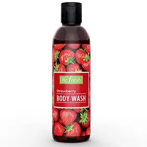 Refresh Strawberry Body Wash 200 ml with Aloe Vera Extracts to Moisturises Skin Paraben Free Body Wash for Gentle Cleansing & Soft Skin.