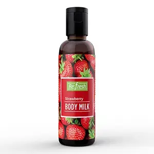 Refresh Strawberry Body Milk 50 ml with Aloe Vera Extract For Skin Mosturization | Suiteable For All Skin Types | Long Lasting Strawberry Fruit Fragrance