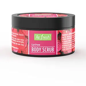 Refresh Lychee Body Scrub 100 gm with Glycerine & Aloe Vera Extract For Tan Removal And Deep Cleaning Removes Dirt Dead Skin from Neck Knees Elbows & Arms