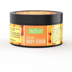 Refresh Orange Body Scrub 100 gm with Glycerine & Aloe Vera Extract For Tan Removal And Deep Cleaning Removes Dirt Dead Skin from Neck Knees Elbows & Arms