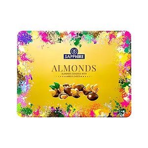 Sapphire Chocolate Coated Almond 350g Chocolate with Rakhi for brother & Card || Chocolate Covered Nuts in Classic Tin || Rakhi Gift for Brother || Share with Friends & Family