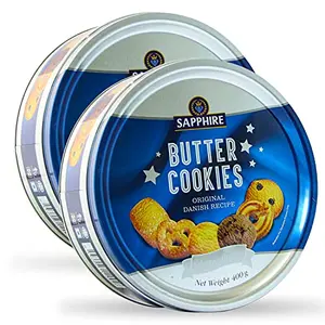 Sapphire Butter Cookies Gift Box - Silver Collection (Butter & Choco Chip) (Original Danish Recipe) 400g X 2 Pcs