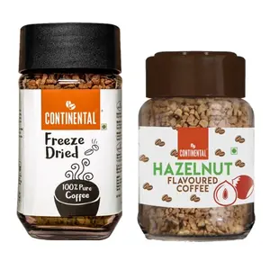 Continental Coffee Premium Coffee Combo | Freeze Dried 50g Jar | Hazelnut Flavoured Instant Coffee 50g Jar