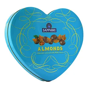 Sapphire Chocolate Coated With Heart Shaped Tin Box 160g ||Gift Hamper for Festival| Dry Fruit and Chocolate Gift Pack||Diwali Celebration Box | Gift Hamper For Birthday and Anniversary (Almonds)