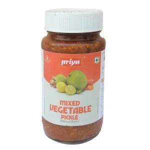 Priya Mixed Vegetable Pickle without Garlic 300g - Homemade Mixed Vegetable Achar - Traditional South Indian Taste