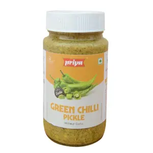 Priya Green Chilli Pickle without Garlic 300g - Homemade Hari Mirch Achar - Traditional South Indian Taste