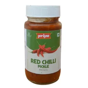 Priya Red Chilli Pickle with Garlic 300g - Homemade Lal Mirch Achar - Traditional South Indian Taste