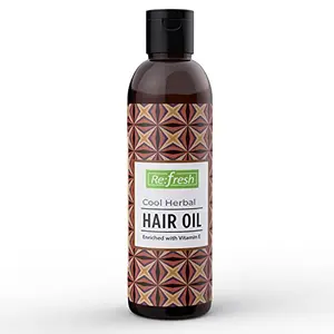 Refresh Cool Herbal Hair Oil 200 ml | Enriched with Vitamin E | For Men and Women | Helps in Hair Strengthening & Nourishing