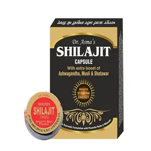 Dr. Asma Shilajit/Shilajeet Capsule for Vigour Stamina & Power (Pack of 30 Capsules + 10gram shilajit Raw Resin Tikki FREE)