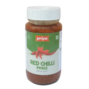 Priya Red Chilli Pickle without Garlic 300g - Homemade Lal Mirch Achar - Traditional South Indian Taste
