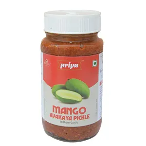 Priya Mango Avakaya Pickle without Garlic 300g - Homemade Avakai Aam Achar - Traditional South Indian Taste