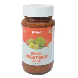 Priya Mixed Vegetable Pickle without Garlic in Mustard Oil 300g - Homemade Mixed Vegetable Achar - Traditional South Indian Taste