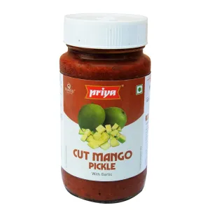 Priya Cut Mango Pickle with Garlic 300g - Homemade Aam Achar - Traditional South Indian Taste