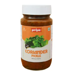Priya Coriander Pickle without Garlic 300g - Homemade Dhaniya Achar - Traditional South Indian Taste