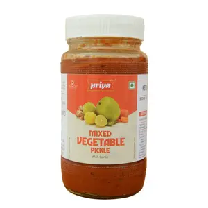 Priya Mixed Vegetable Pickle with Garlic 500g - Homemade Mixed Vegetable Achar - Traditional South Indian Taste¦