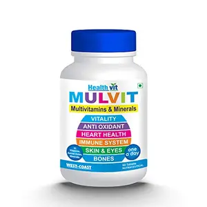 Healthvit Mulvit Multivitamins and Minerals with 31 Nutrients (Vitamins Minerals and Amino Acids) | Anti-Oxidants Beauty Blend | Energy Brain Bone Health - 60 Tablets