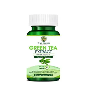 Heera Ayurvedic Research Foundation True Essence Provisions Green Tea Extract with 90% Polyphenols 90 PCS. Veg Capsule (500mg)