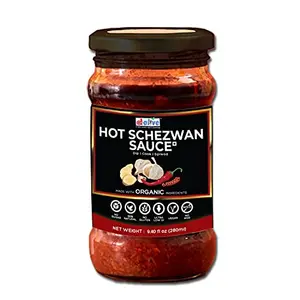 D-Alive Hot Schezwan Sauce (Tasty & Nutrient-Rich Dipping Sauce) - 280g (Sugar-Free Organic Gluten-Free Low Carb Vegan Diabetes & Keto Friendly) - Made in Small Batches Packed in Glass Bottles.