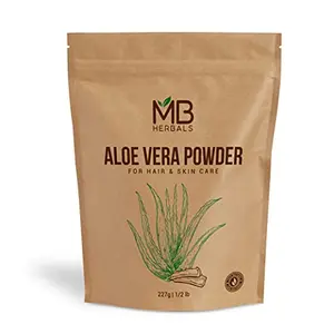 MB Herbals Aloe Vera Powder 227 Gram | Aloe barbadensis Lf. Powder 100% | For Aloe Vera Face Packs Face Masks Hair Packs and Hair Masks