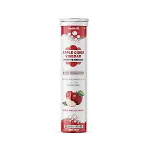 Healthvit Apple Cider Vinegar 500mg with Pomegranate & B6 for Weight Loss Immunity Metabolism Heart health - Sugar Free 10 Effervescent Tablets Green Apple