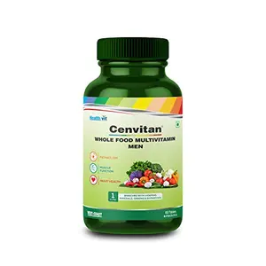 Healthvit Cenvitan Plant Based Whole Food Multivitamin for Men | Enriched with Vitamins Minerals Greens Vegetables Superfood Fruits & Herbs Supplement For Immunity Heart & Eye Health 60 Tablets