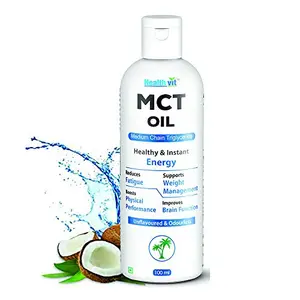 Healthvit MCT Oil From Coconut Oil Unsweetened Keto Diet Sports Non GMO Gluten Free - 100ml