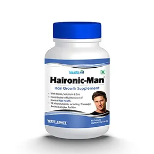 Healthvit Haironic-Man Hair Growth Supplement for Longer Stronger Healthier Hair - Scientifically Formulated with Vitamins & Minerals- For All Hair Types - 60 Tablets