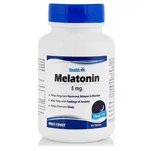 Healthvit Melatonin 5mg | Helps You Fall Asleep Faster Stay Asleep Longer Easy to Take Faster Absorption - 60 Tablets
