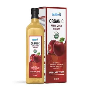 Healthvit USDA Organic Apple Cider Vinegar With The Mother -Raw-Unfiltered 500ml (Glass Bottle)
