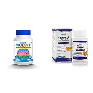 Healthvit Mulvit A To Z Multivitamins and Minerals- 60 Tablets & Omega-3 Fish Oil 1000mg Double Strength 160mg EPA 120mg 60 Capsules