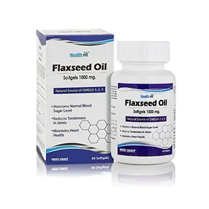 HealthVit Flaxseed Oil Softgels 1000 mg for Natural Source of Omega 3 6 9-60 Softgels