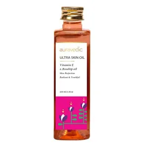 Auravedic Vitamin E oil for face 100ml Rosehip oil for face Almond oil for face oil for glowing skin Olive oil for skin All-natural paraben-free