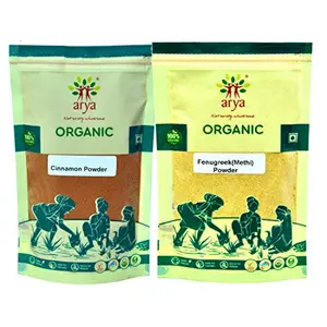 Arya Farm Certified Organic Methi Powder Dalchini Powder 100g Each ( Grown without Chemicals and Pesticides )