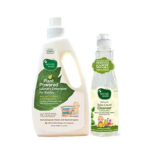 Mother Sparsh Plant Powered Baby Laundry Liquid Detergent 1Ltr. & Natural Baby Liquid Cleanser with Green Apple & Basil 500 ml