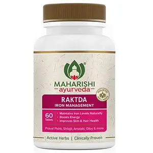 Maharishi Ayurveda Raktda Iron Management Tablets For Men and Women| Ayurvedic Iron supplement with Vitamin C and Calcium |Maintains Haemoglobin levels| Boosts Energy | Improves Skin and Hair Health| 60 Tablets
