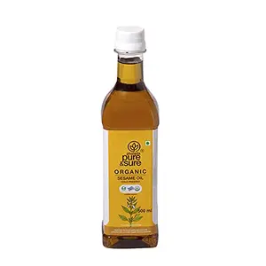 Pure & Sure Organic Sesame Oil | Cold-Pressed Sesame Oil for Cooking | Healthy No Trans Fats Sesame Seed Oil 500 ML