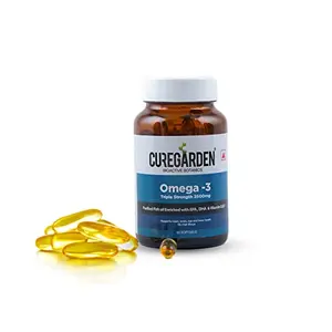 Curegarden Omega - 3 | Triple Strength 2500mg | Purified Fish Oil Enriched with EPA DHA & Vitamin DE & K