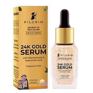 Pilgrim 24K Gold Face Serum with Niacinamide & Hyaluronic acid | Dewy Primer for face makeup | Fragrance free | For All Skin types | Korean Skin Care | For Men & Women | 20ml