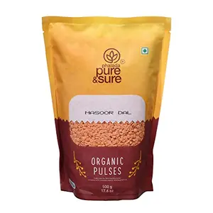 Pure & Sure Organic Masoor Dal | Healthy & Wholesome Masoor Dal Split | Rich in Fiber High Protein No Preservatives | 500gm