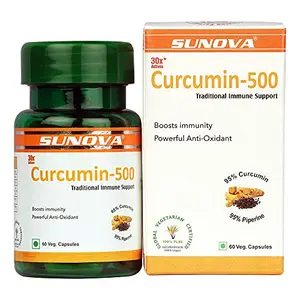 SUNOVA Curcumin-500 Traditional Immune Support Capsules Pure and Herbal Supplement with Curcumin Extract 95% and Piperine Extract 95% for Men and Women 60 Veg Capsules