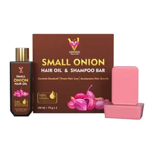 VEEDEES Small Onion Hair Oil and Small Onion Shampoo Bar | Hair Growth and Hair Fall Control | Small Onion Oil Prevents Hair Fall - No Mineral Oil & Synthetic Fragrance100ml and 2 x 75g