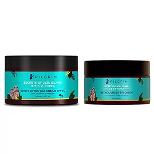 Pilgrim Skin Brightening Power Duo | White Lotus Day Cream SPF 50 100g + Retinol Under Eye Cream 30g | Sun Protection | Reduces Dark Circles & Eye Bags | For Men & Women