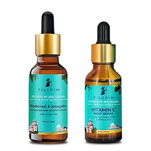 Pilgrim Power Serum Duo for Skin & Hair Nourishment | Hair Growth Serum 50ml Vitamin C Face Serum 30ml | No Parabens & Sulphates | Korean Beauty Secrets