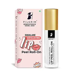 Pilgrim Squalane Lip Peel Roll-on with lactic acid & hyaluronic acid | Squalane exfoliating lip peel for soft delicate & glossy lips | Lip peel for hydrating dry & flaky lips | Women & Men | 6 ml