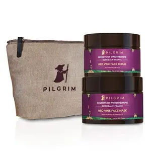 Pilgrim Vino Skin Polishing Kit with Eco-friendly Jute Bag | Deep Cleansing Boosts Circulation | Refine Pores | Red Vine Extract Face Scrub 50g Face Mask 100g | All Skin type | Men & Women