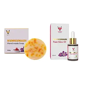 VEEDEES Kumkumadi Face Glow oil 30ml and Kumkumadi Handmade Bath soap 100G