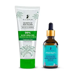 Pilgrim Ultimate Healthy & Happy Hair Kit |99% Pure Aloe Vera Gel 200ml |Redensyl 3% + Anagain 4% Advanced Hair Growth Serum 50ml |Smoothing and Control of Frizzy/Dry Hair |Instant Shiny and Soft Hair